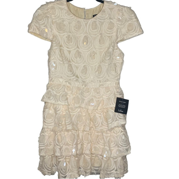 Lulu's Dress NWT Sz Small Worth The Wait Iridescent Cream Sequined Tier Ruffled - Picture 2 of 9